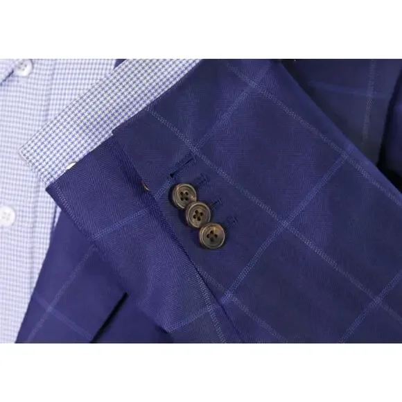 Edgar Pomeroy Bespoke Royal Blue Windowpane 2-Btn Silk Sportcoat Blazer 40R